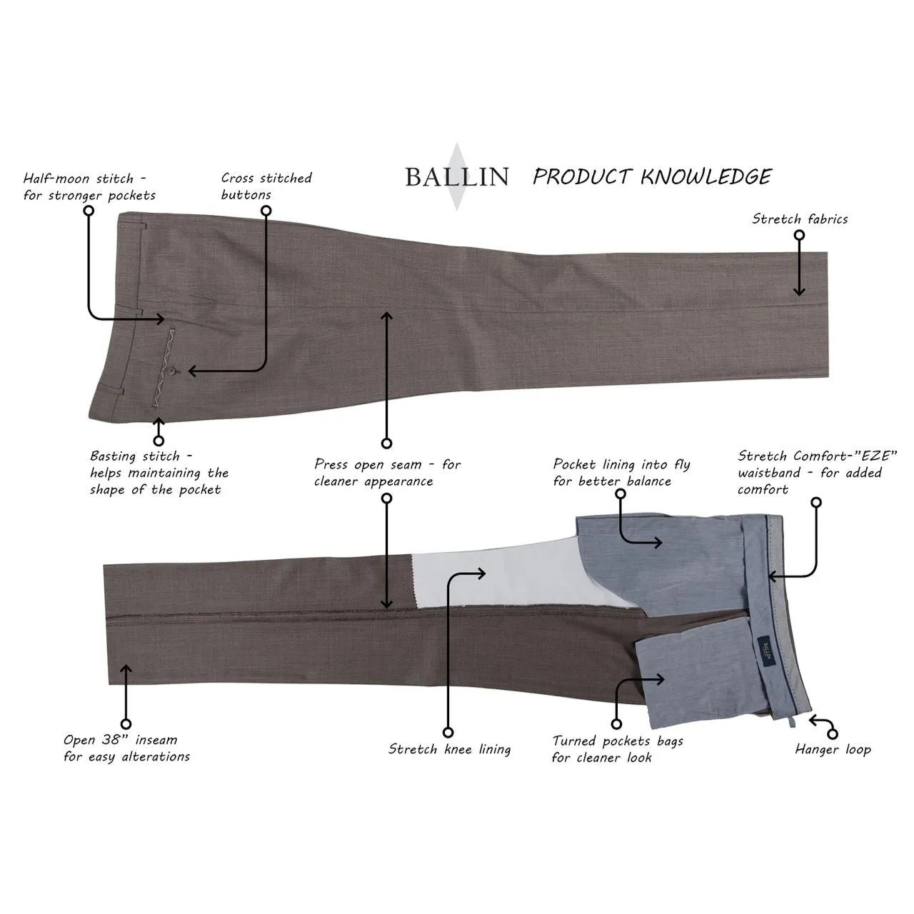 BIG FIT Super 120s Wool Gabardine Comfort-EZE Trouser in British Tan (Manchester Pleated Model) by Ballin