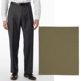 BIG FIT Super 120s Wool Gabardine Comfort-EZE Trouser in British Tan (Manchester Pleated Model) by Ballin