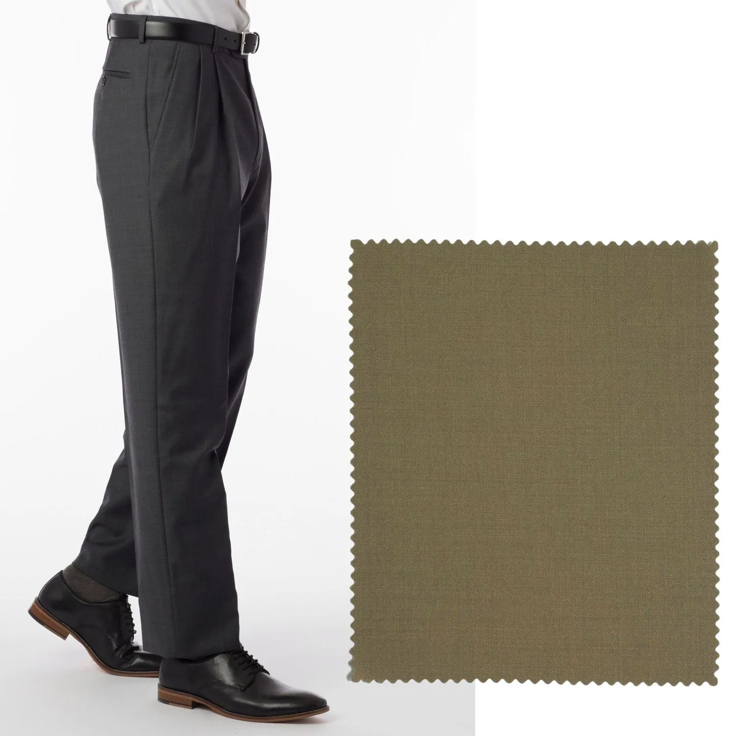 BIG FIT Super 120s Wool Gabardine Comfort-EZE Trouser in British Tan (Manchester Pleated Model) by Ballin