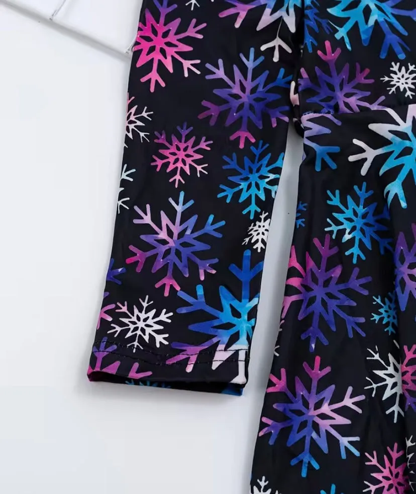 Black Christmas Long Sleeve Dress with Multi-Colored Snowflakes