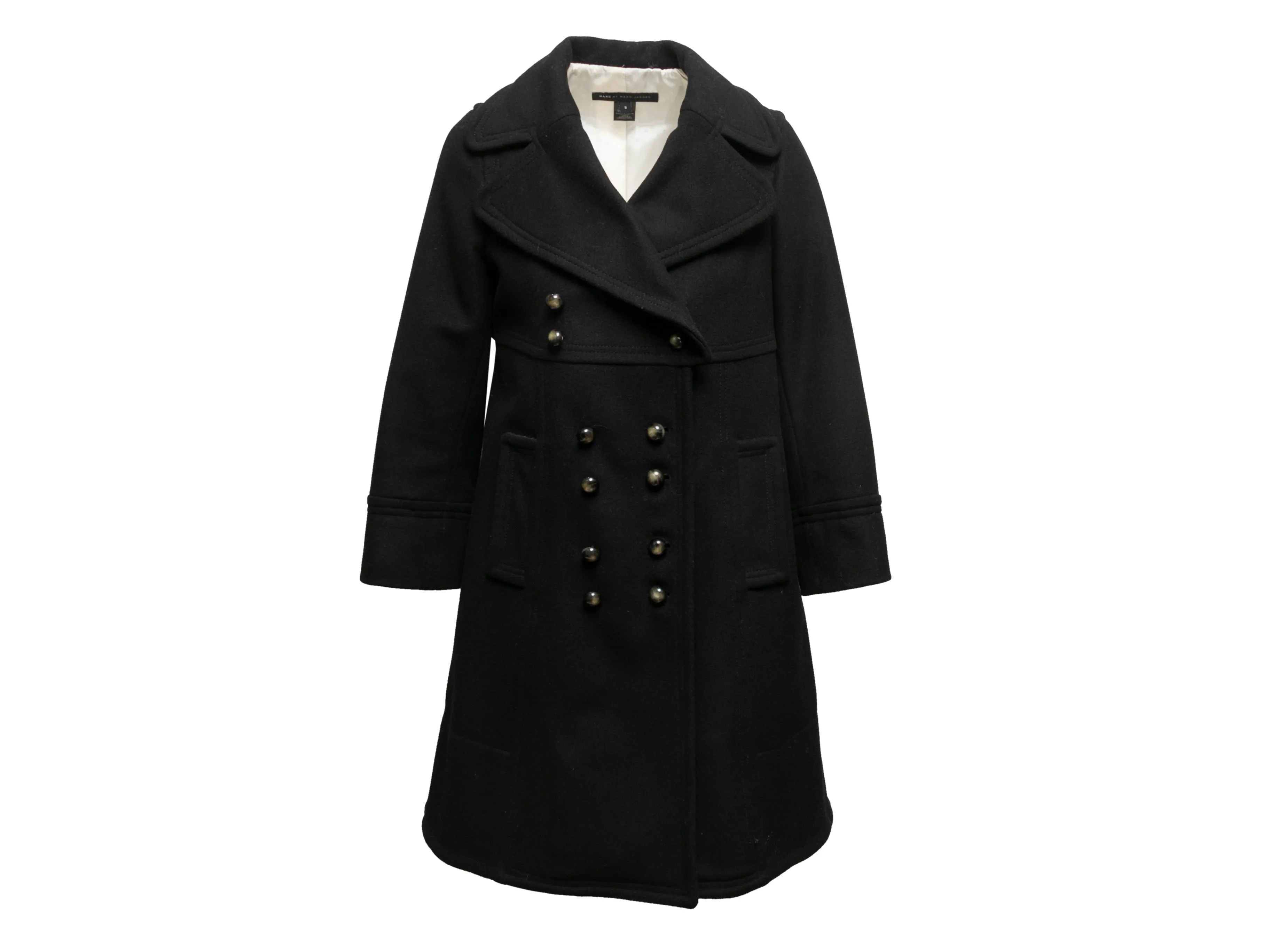 Black Marc by Marc Jacobs Double-Breasted Virgin Wool Peacoat Size US S