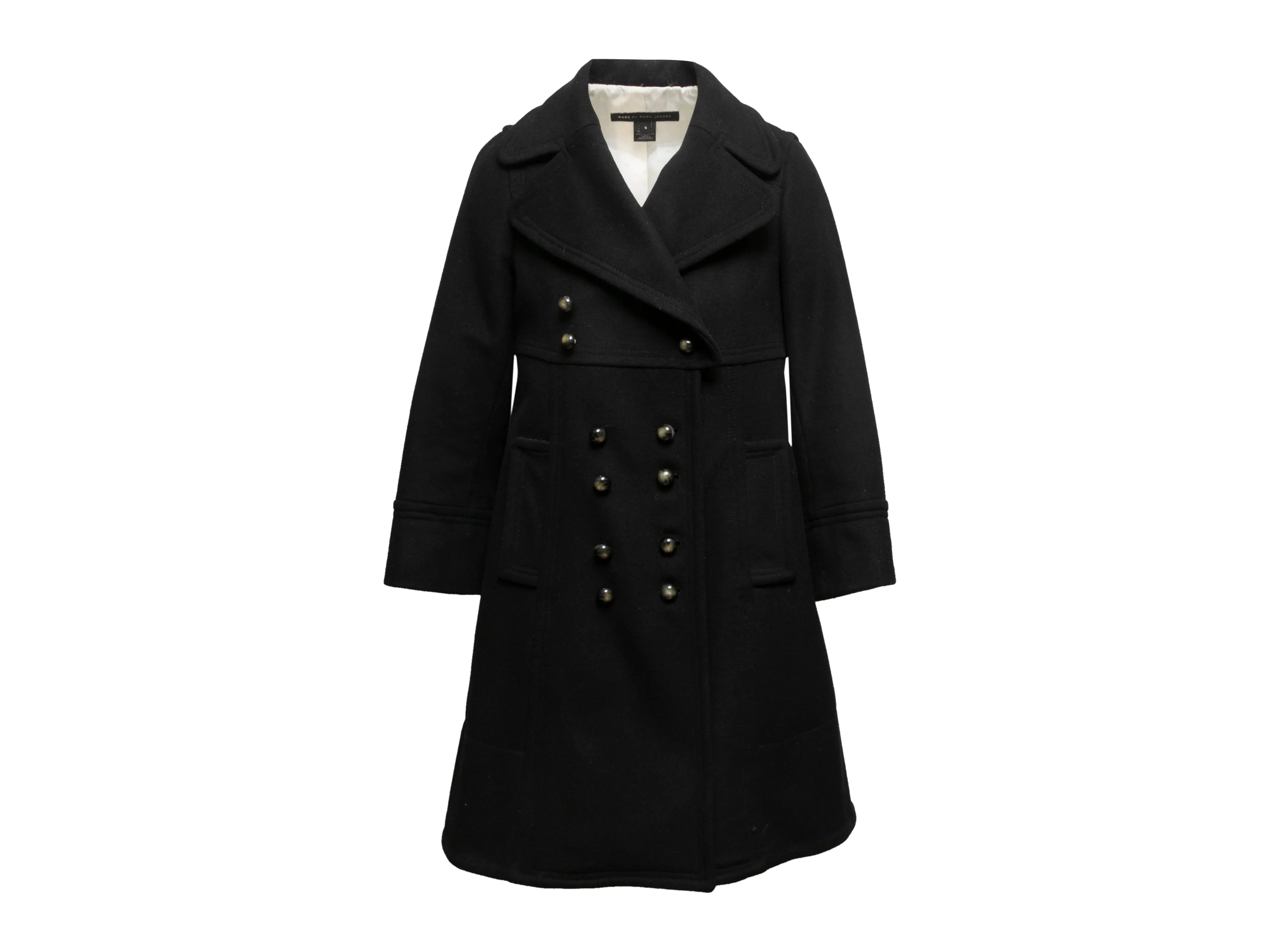 Black Marc by Marc Jacobs Double-Breasted Virgin Wool Peacoat Size US S