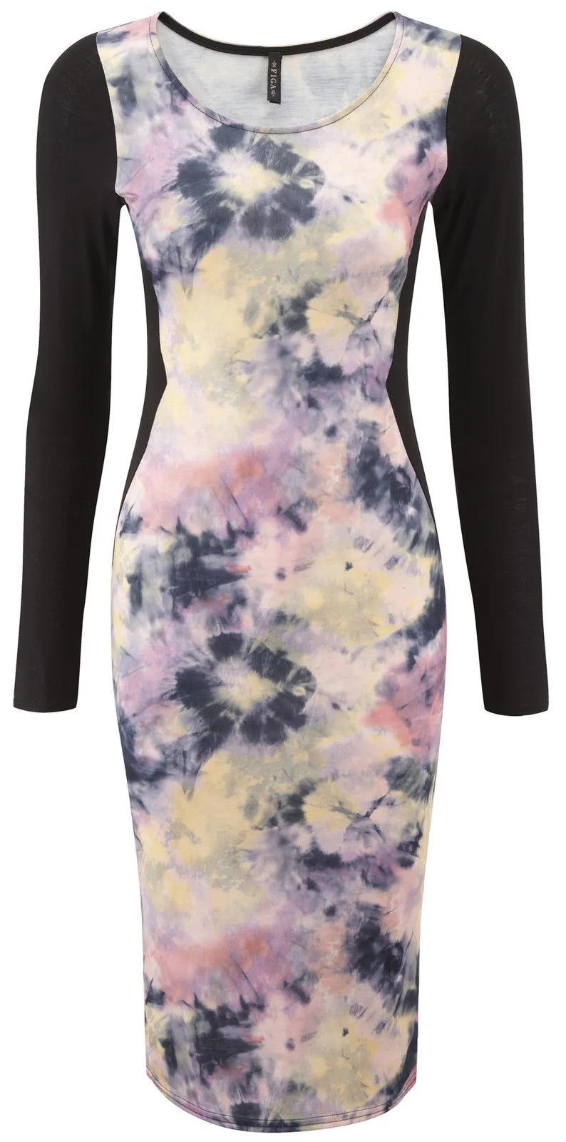 Black Multi Tye Dye Print Bodycon Dress