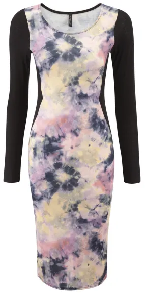 Black Multi Tye Dye Print Bodycon Dress