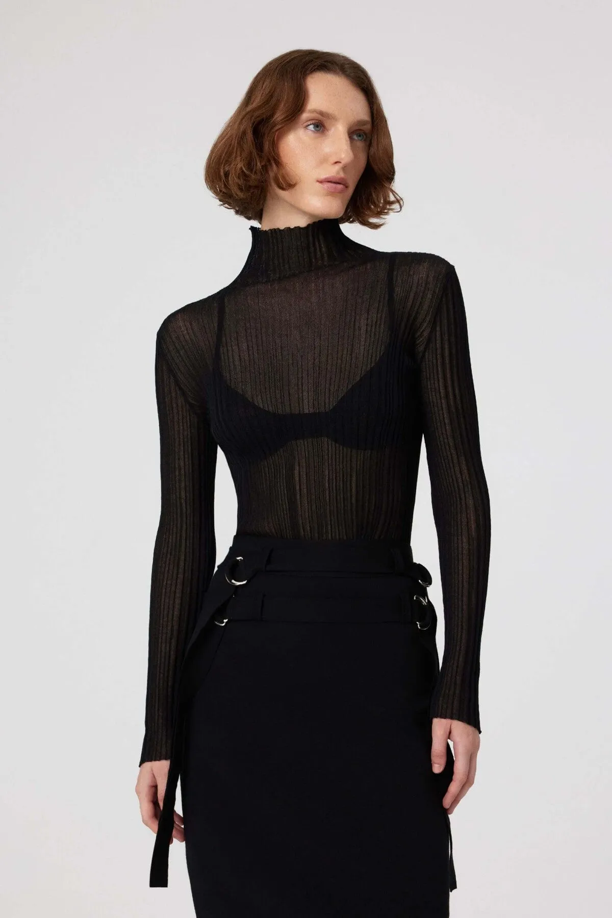Black Transparent Turtleneck Blouse