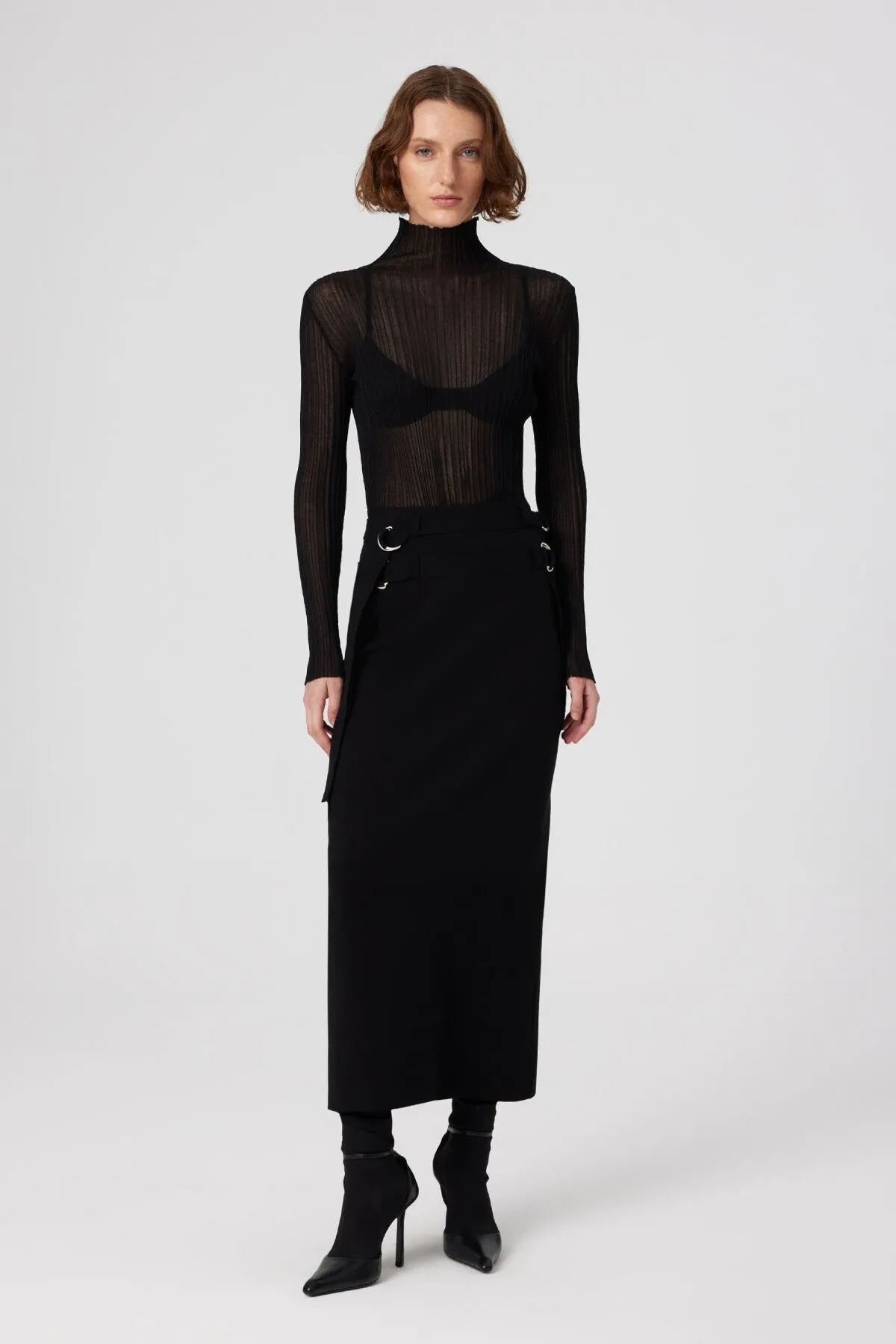 Black Transparent Turtleneck Blouse