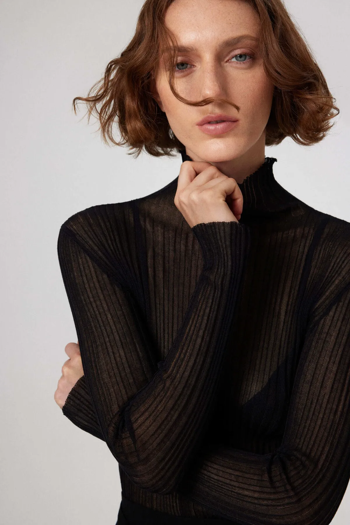 Black Transparent Turtleneck Blouse