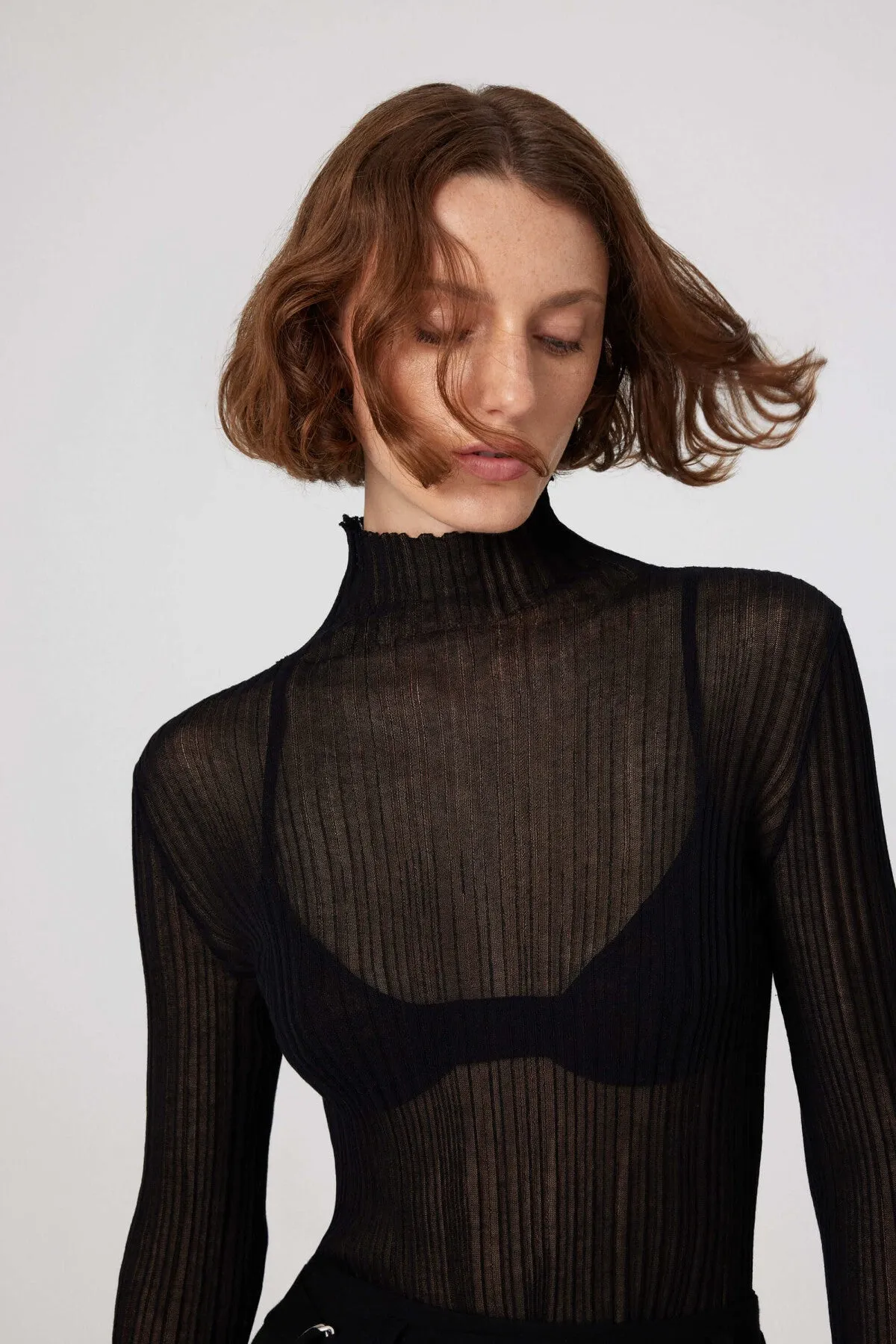 Black Transparent Turtleneck Blouse