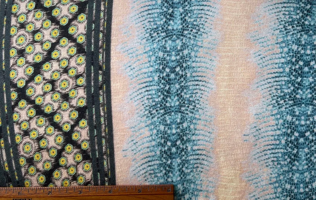 Border Print - Derek Lam Peach & Teal Blue Snakeskin Viscose Knit (Made in Italy)
