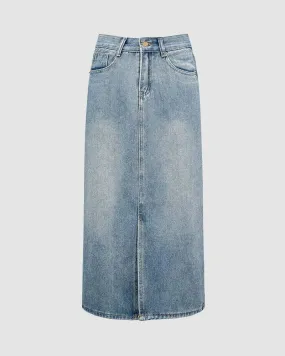 Brionna – Bold front slit – Denim maxi skirt