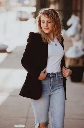 Bubble Shoulder Long Sleeve Black Blazer