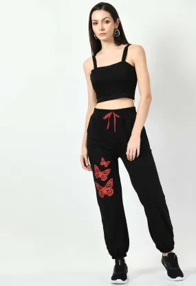 Butterfly Printed Black Jogger