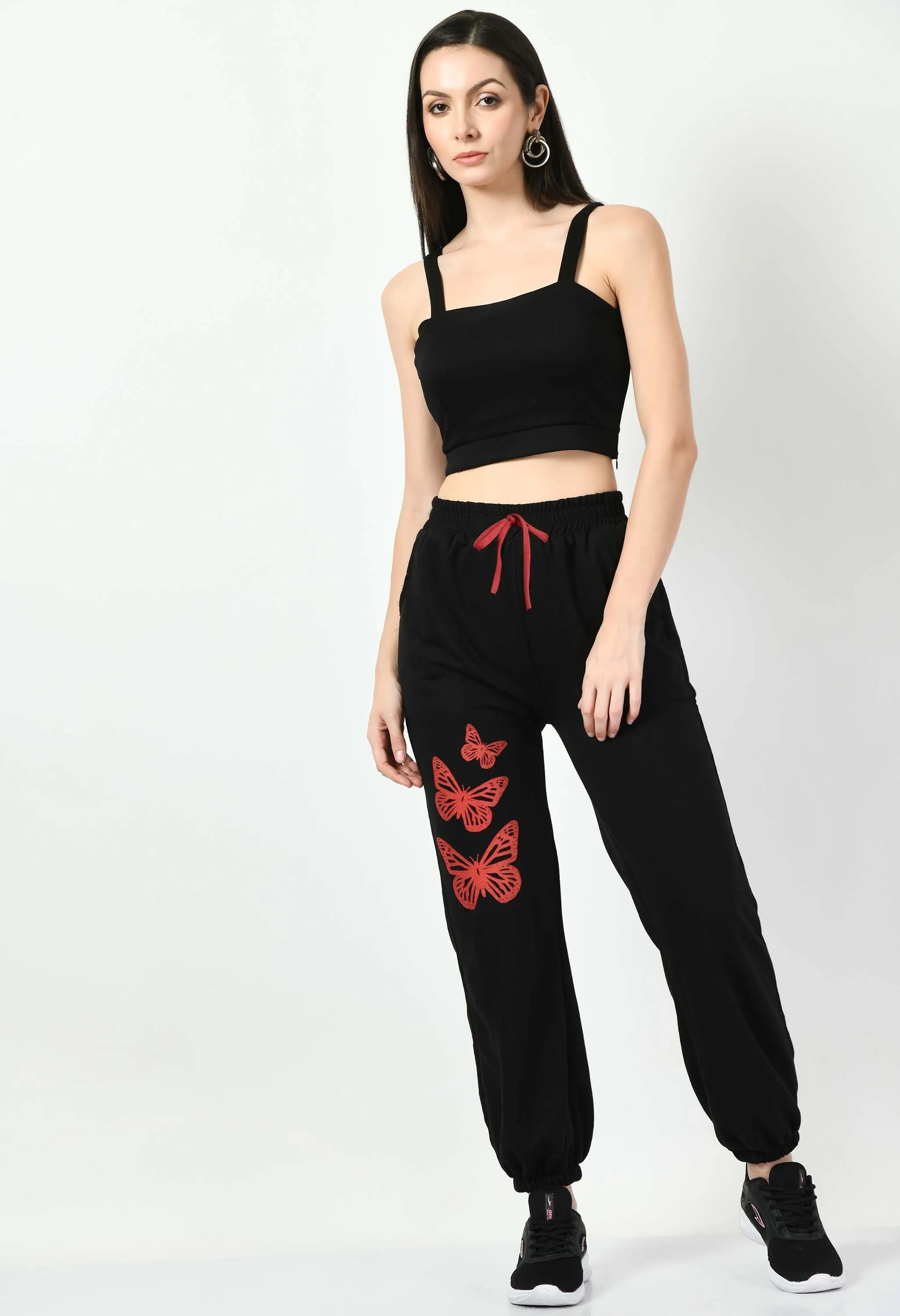 Butterfly Printed Black Jogger