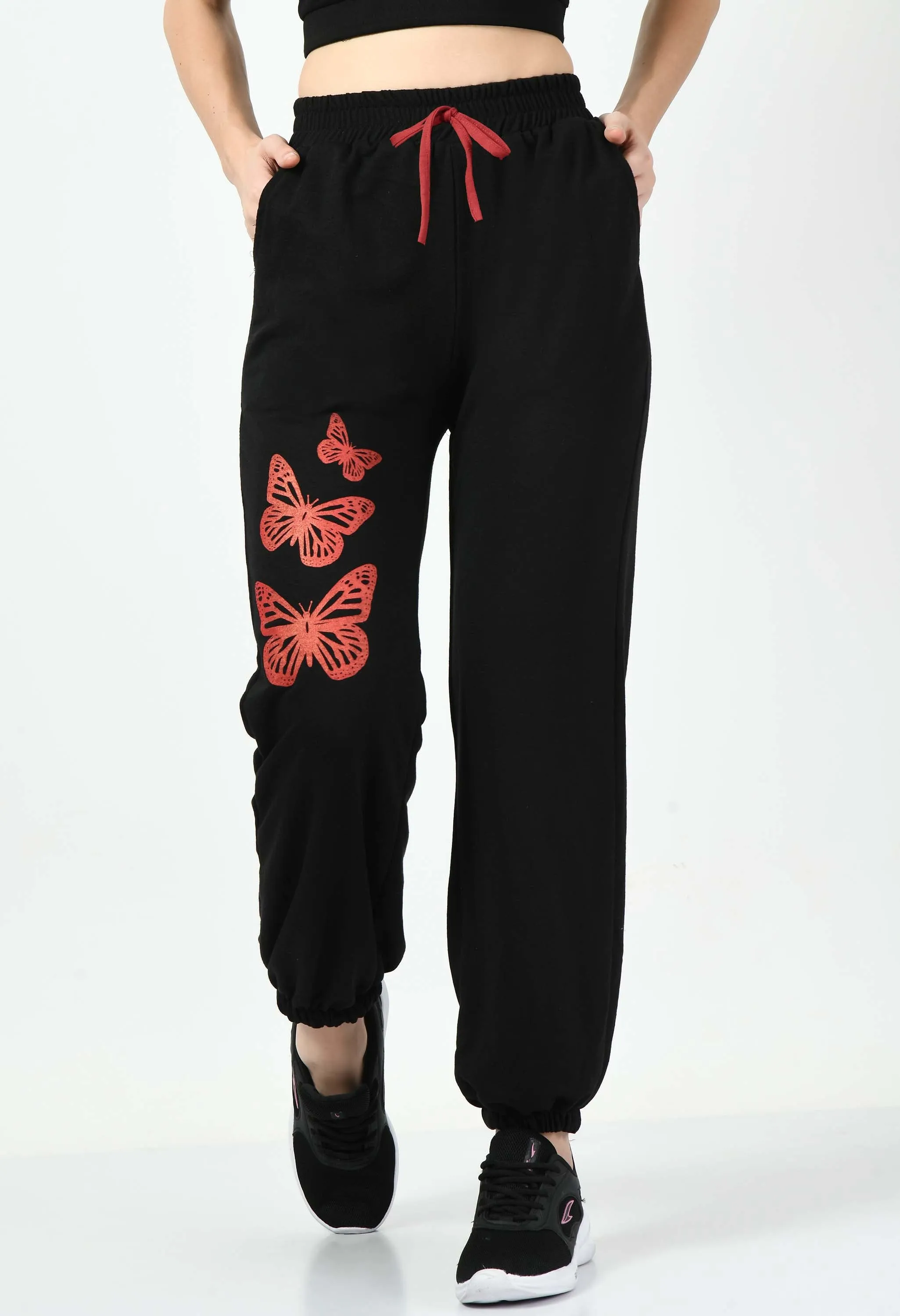 Butterfly Printed Black Jogger