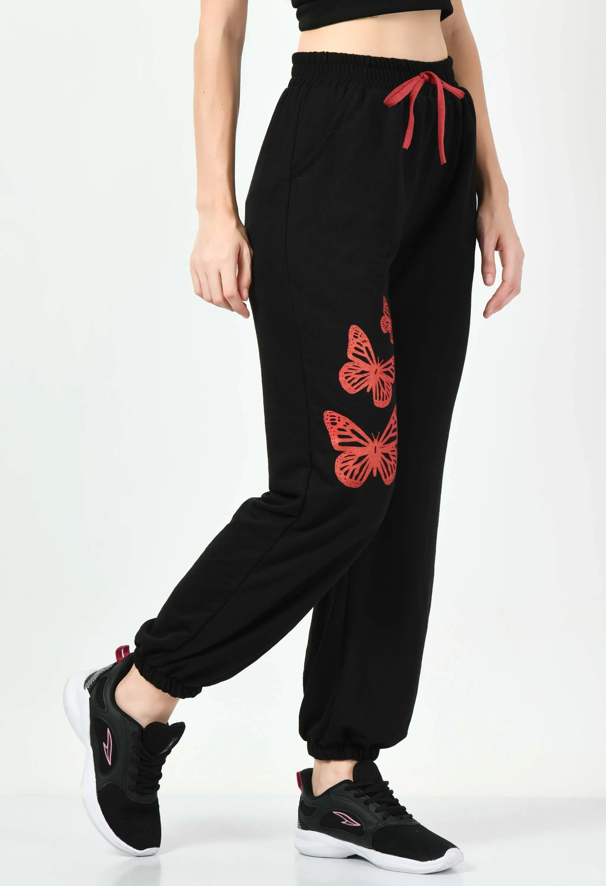 Butterfly Printed Black Jogger