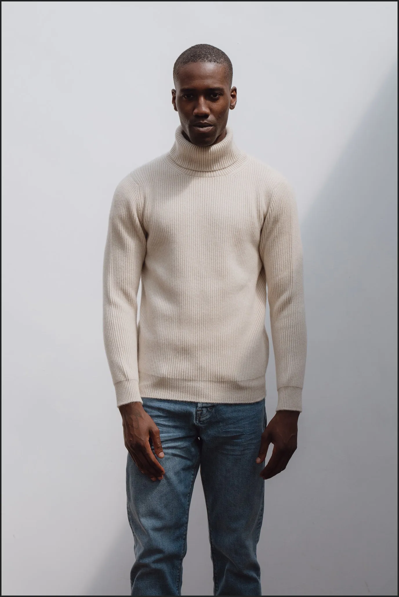 Cashmere ribbed submariner rollneck in ecru