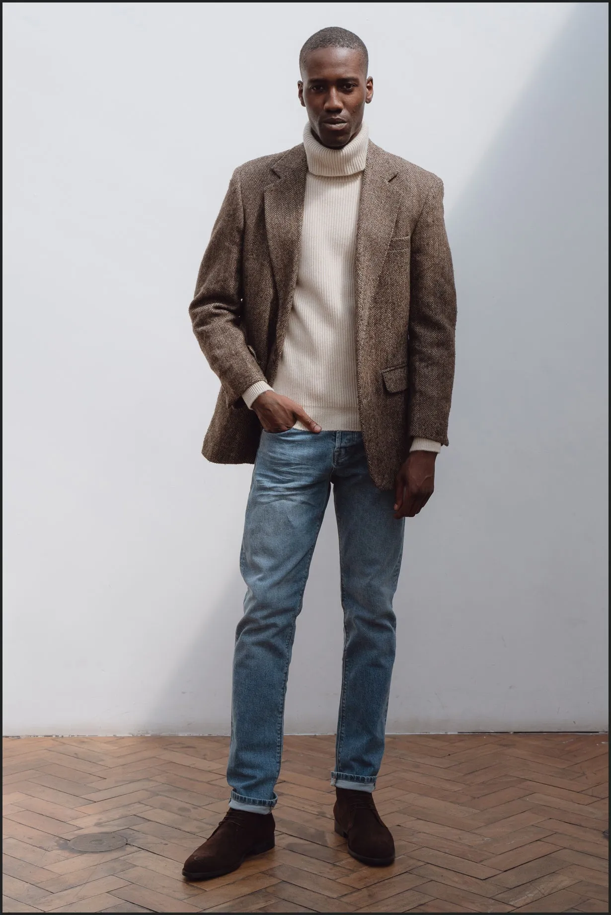 Cashmere ribbed submariner rollneck in ecru