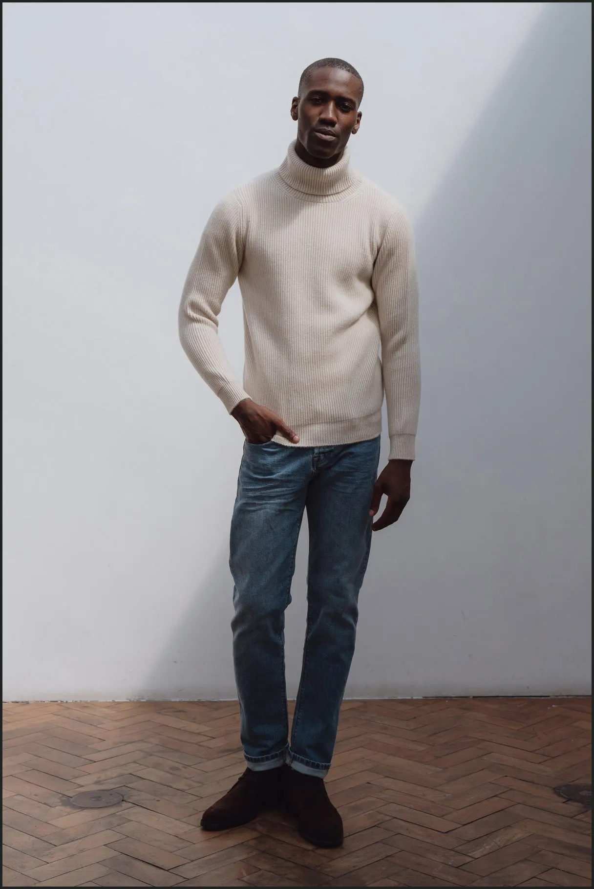 Cashmere ribbed submariner rollneck in ecru