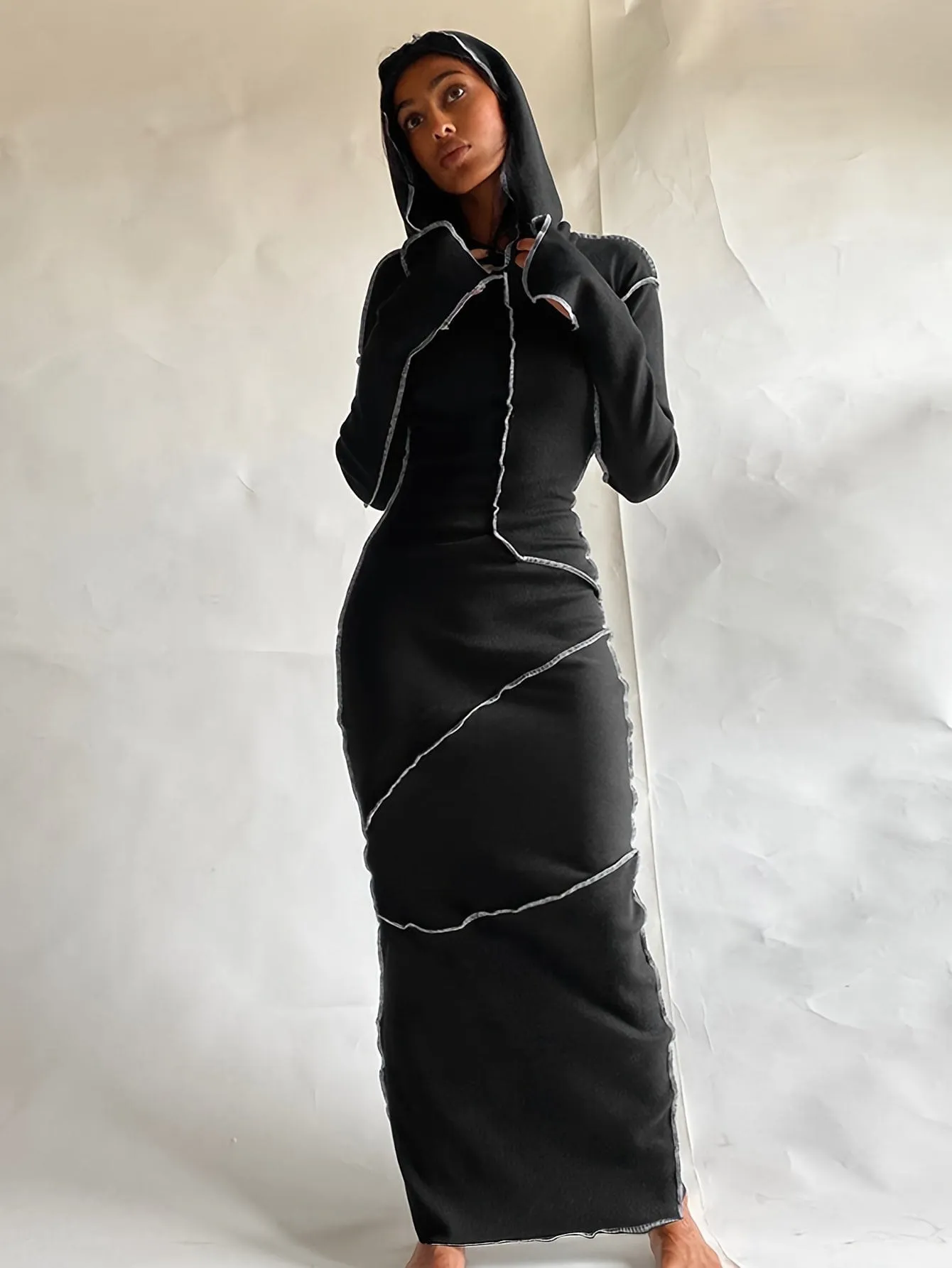 Casual Hooded Maxi Jumpsuit with Side Pockets