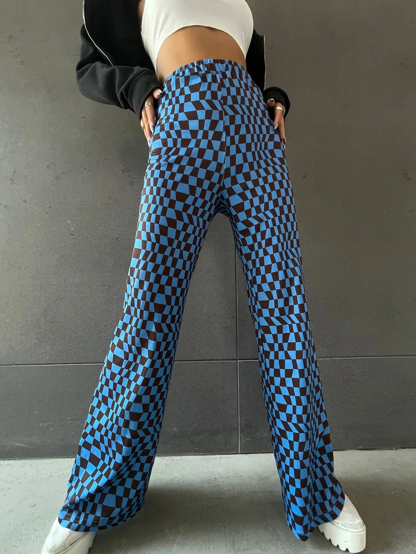 Casual Plaid High Waist Long Women Pants