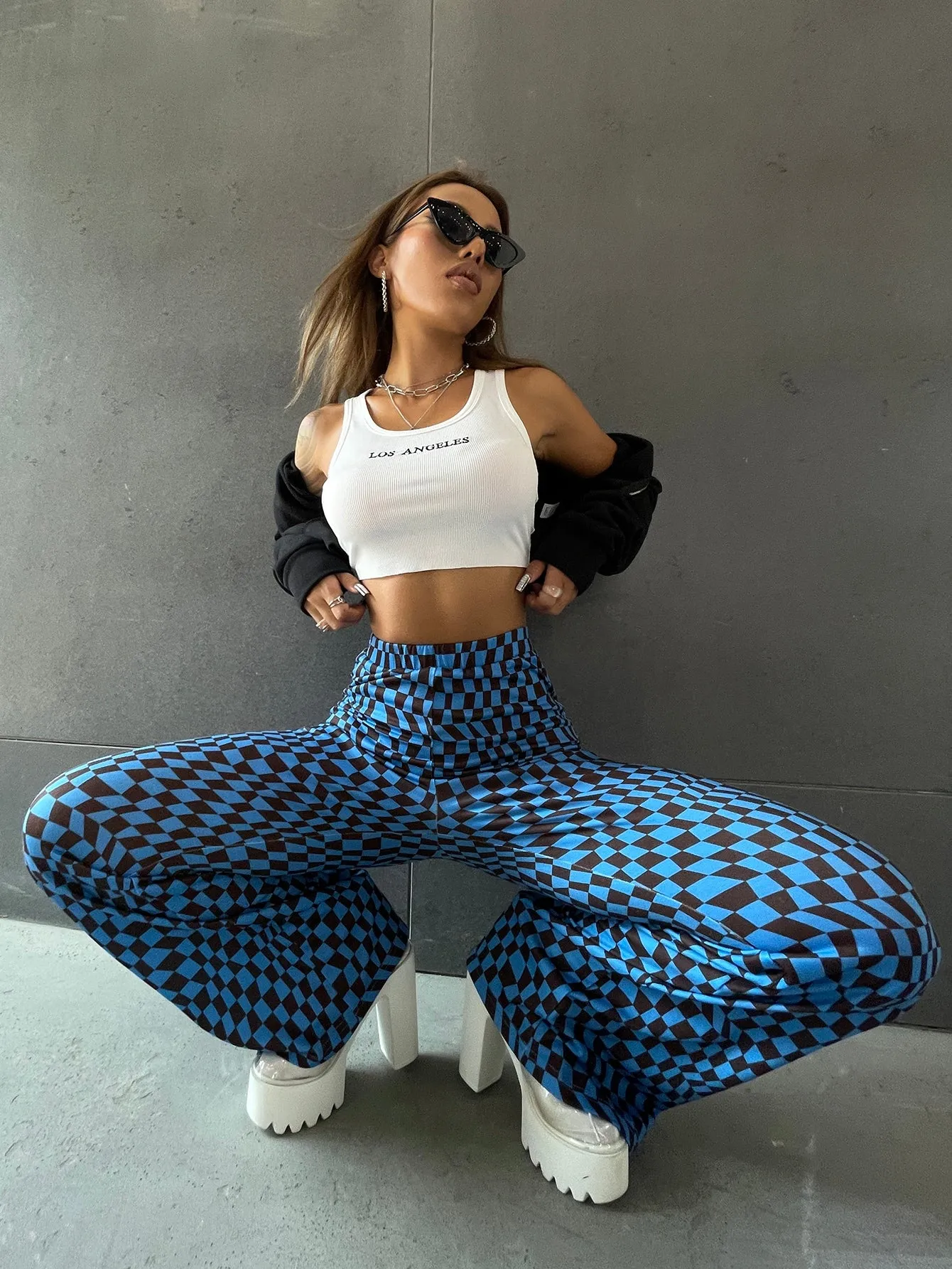 Casual Plaid High Waist Long Women Pants