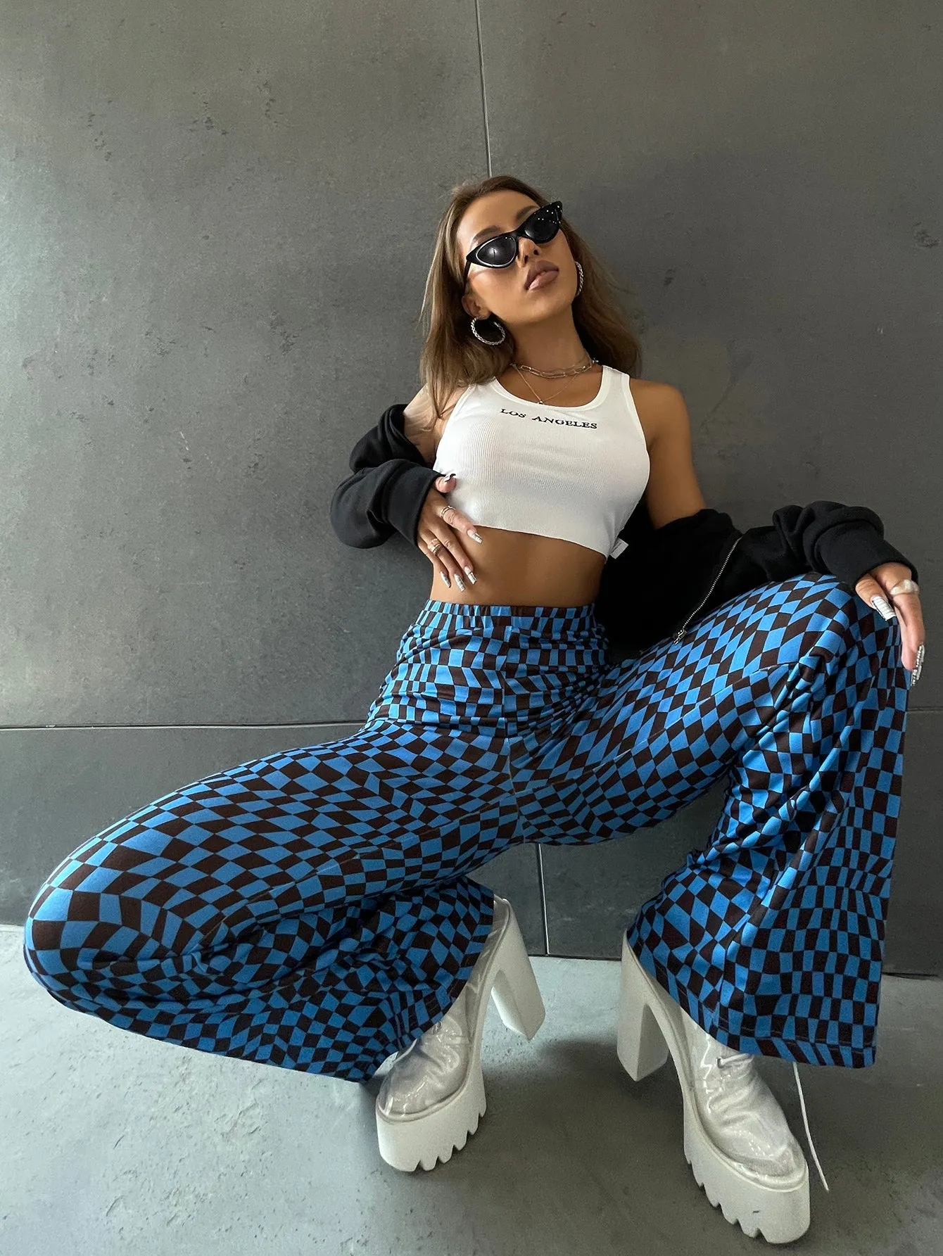 Casual Plaid High Waist Long Women Pants