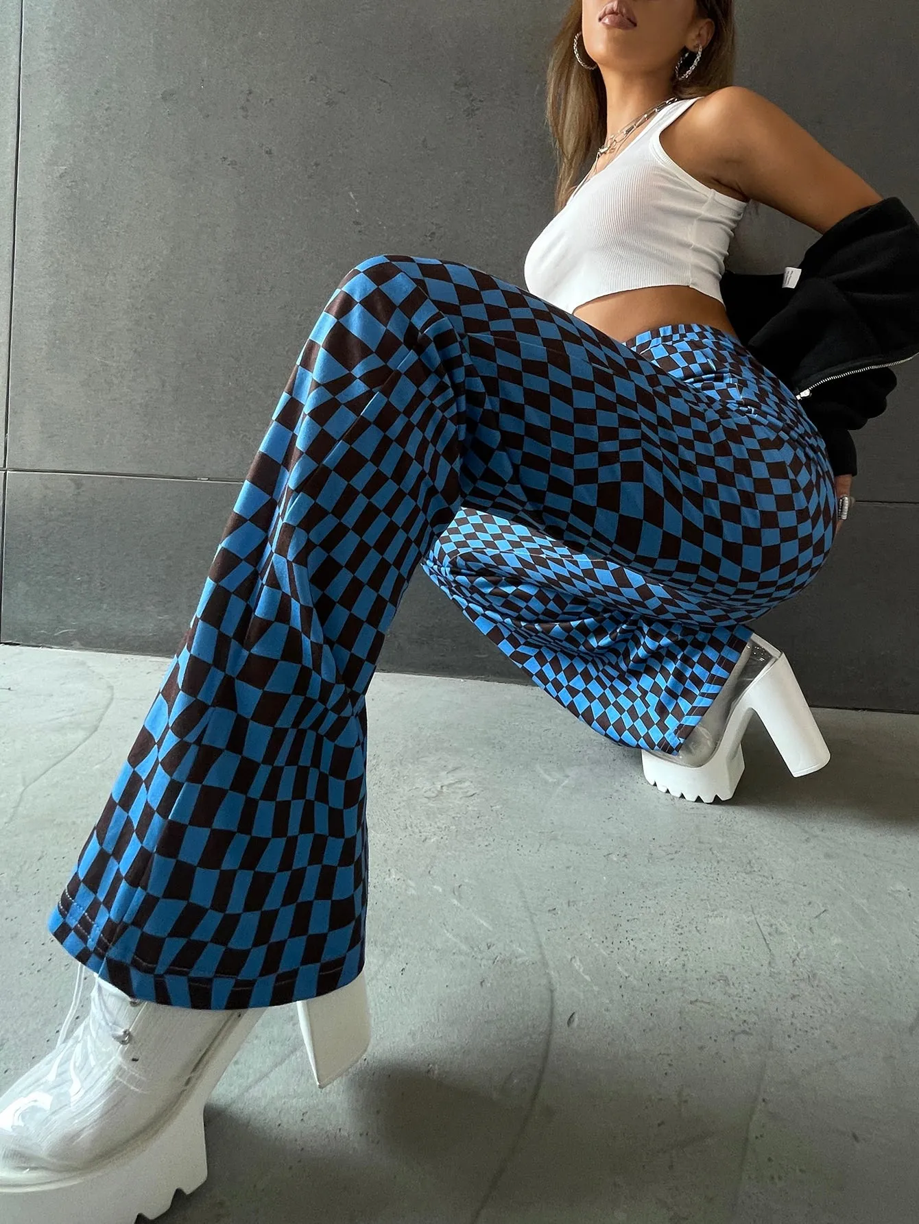 Casual Plaid High Waist Long Women Pants