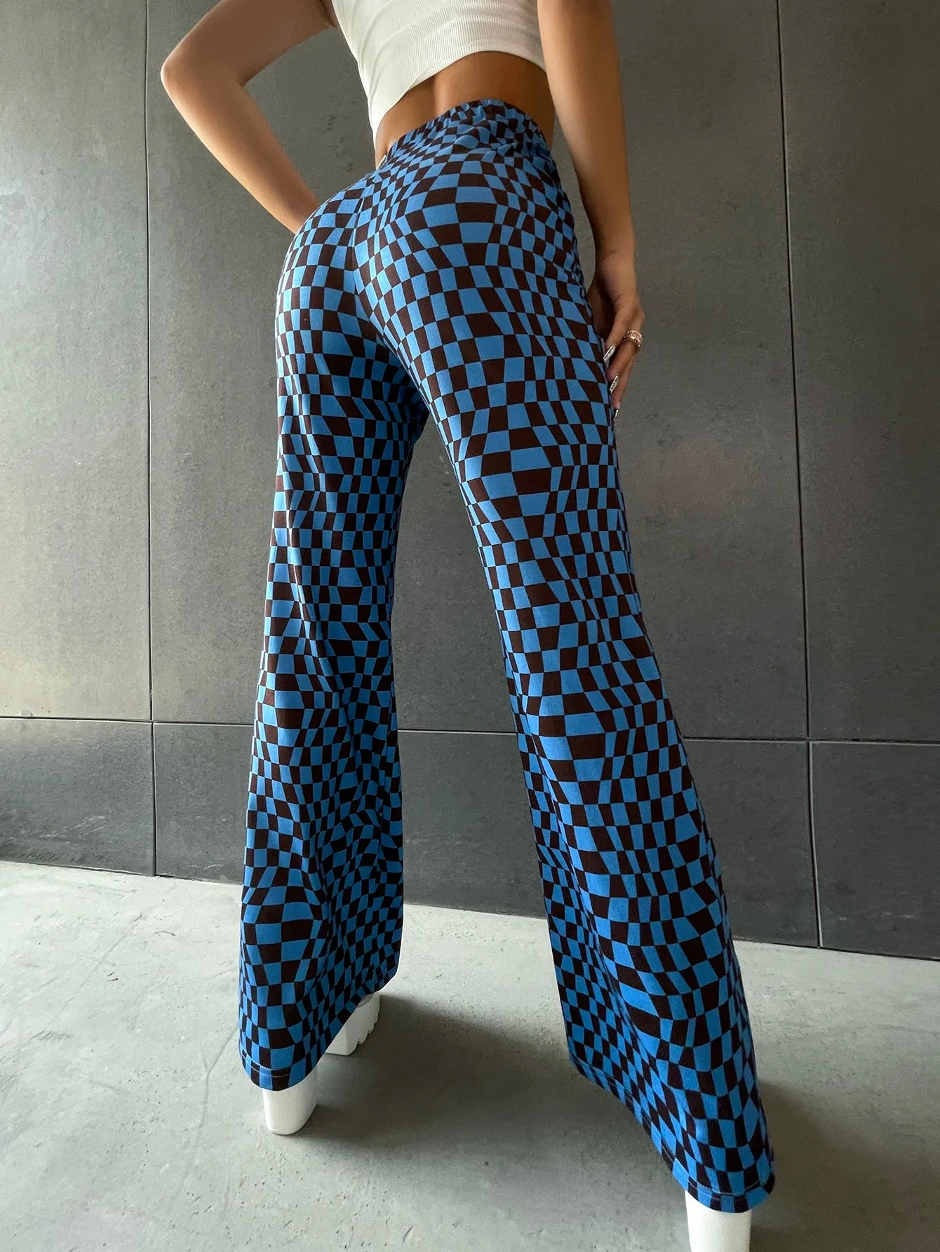 Casual Plaid High Waist Long Women Pants