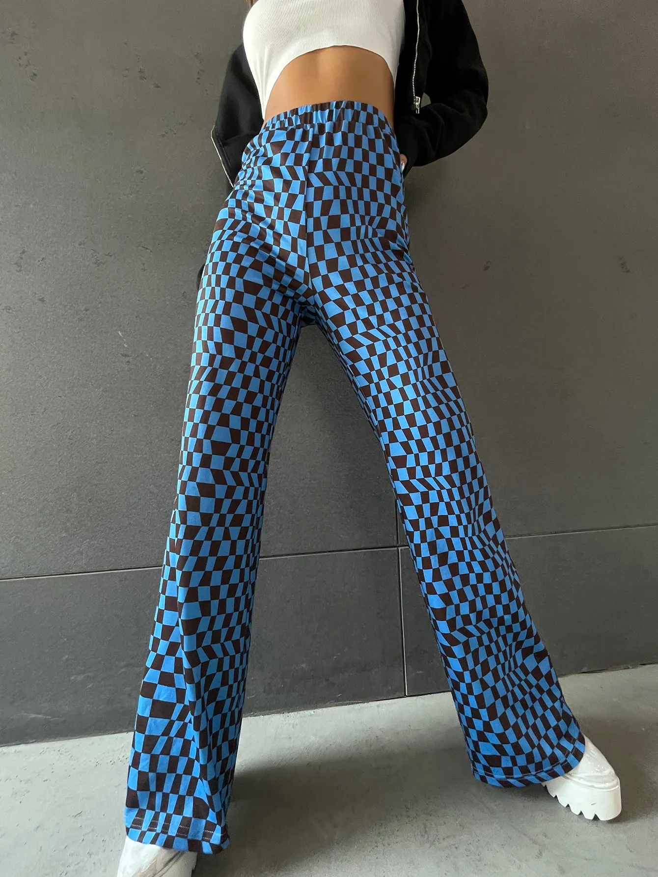Casual Plaid High Waist Long Women Pants