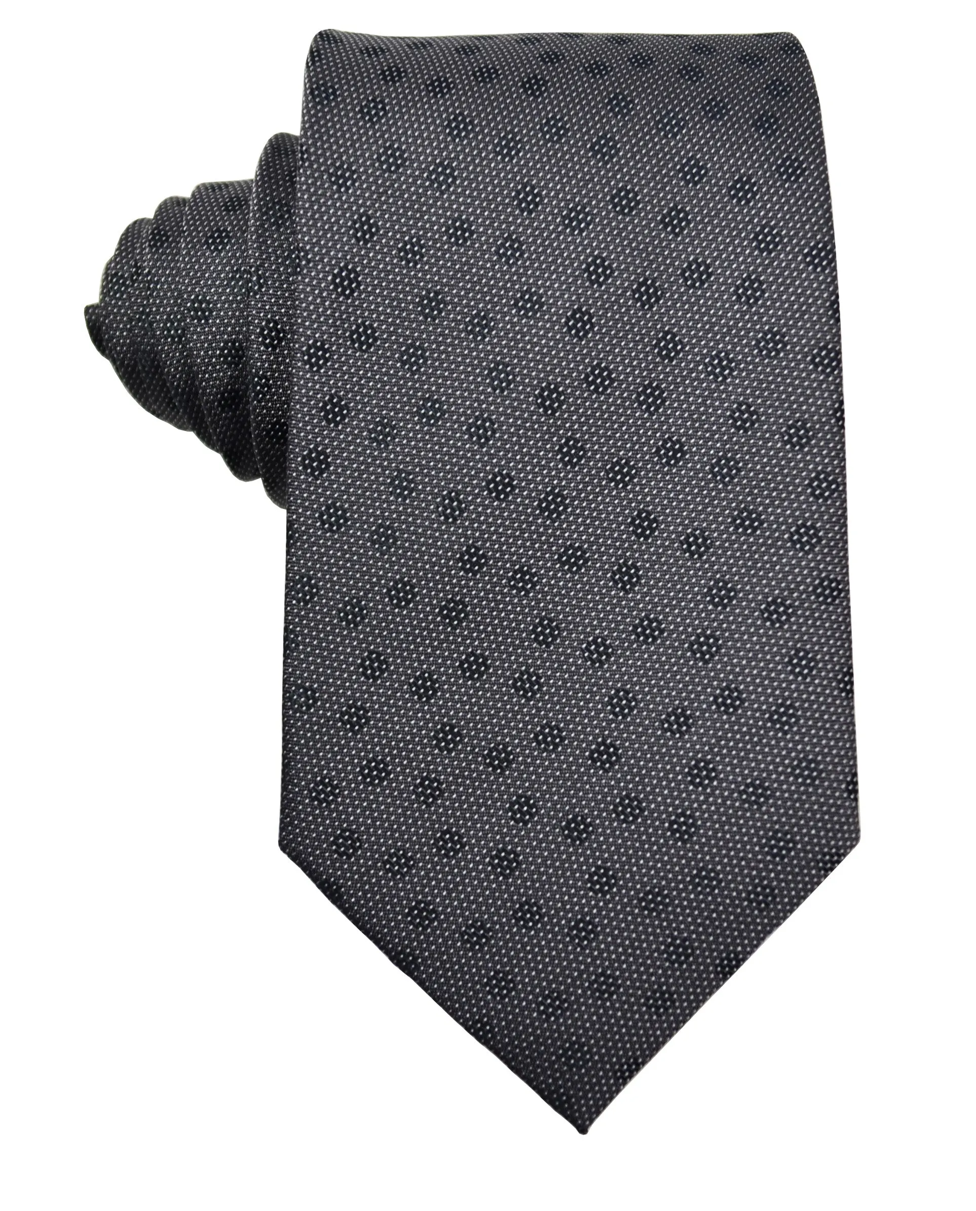 Charcoal Polka Dot Silk Tie and Pocket Square