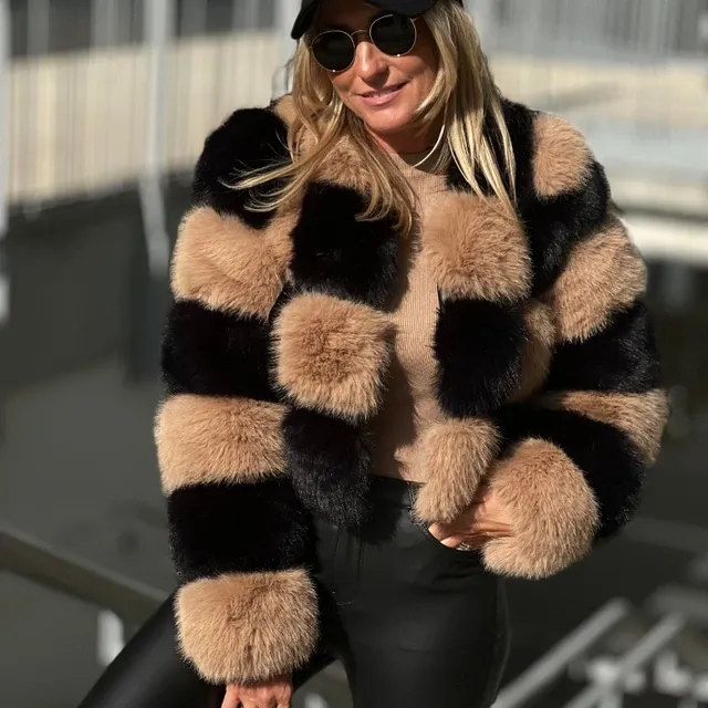 Checker Faux Fur Coat