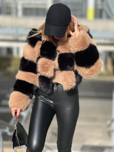 Checker Faux Fur Coat