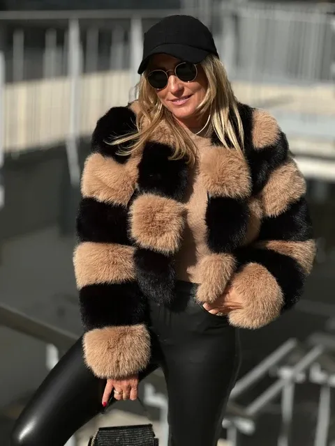 Checker Faux Fur Coat