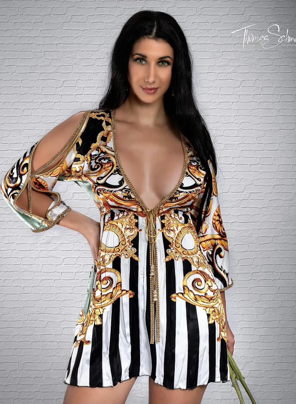 Cher Silk Crystals black lines - Short Cocktail Dress