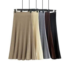 Chic High Waist Pleated Midi Skirt with Vertical Stripes