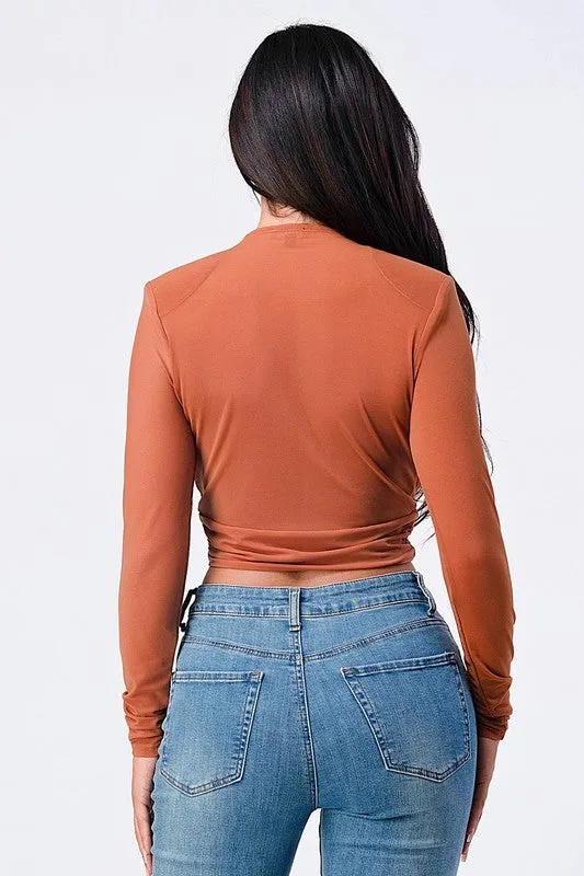 CHIC SHEER POWER SHOULDER OPEN FRONT TOP