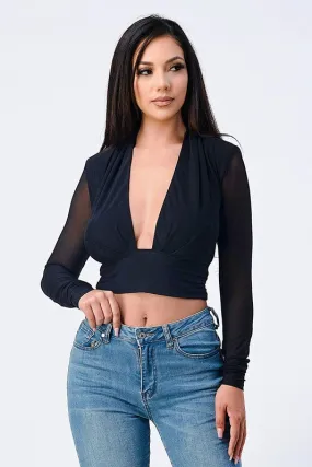 CHIC SHEER POWER SHOULDER OPEN FRONT TOP