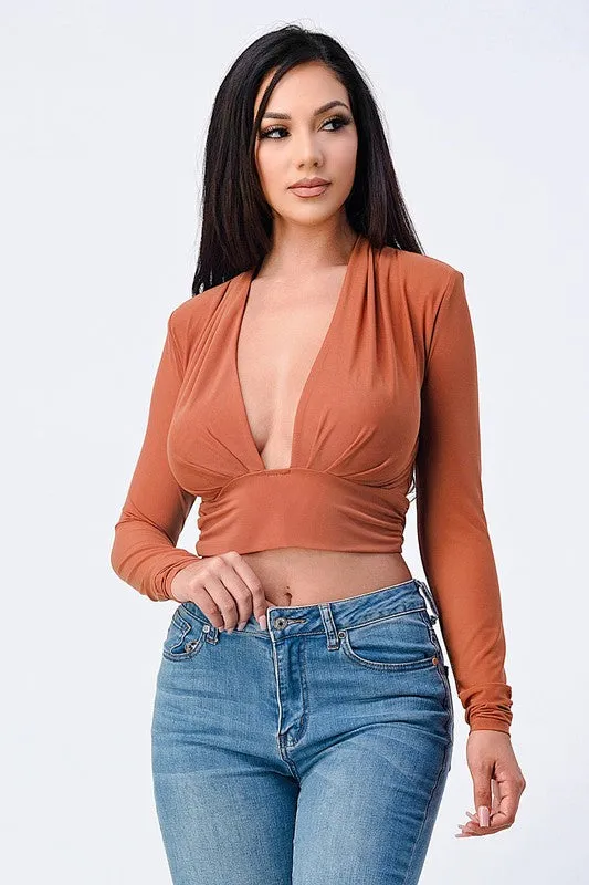 CHIC SHEER POWER SHOULDER OPEN FRONT TOP