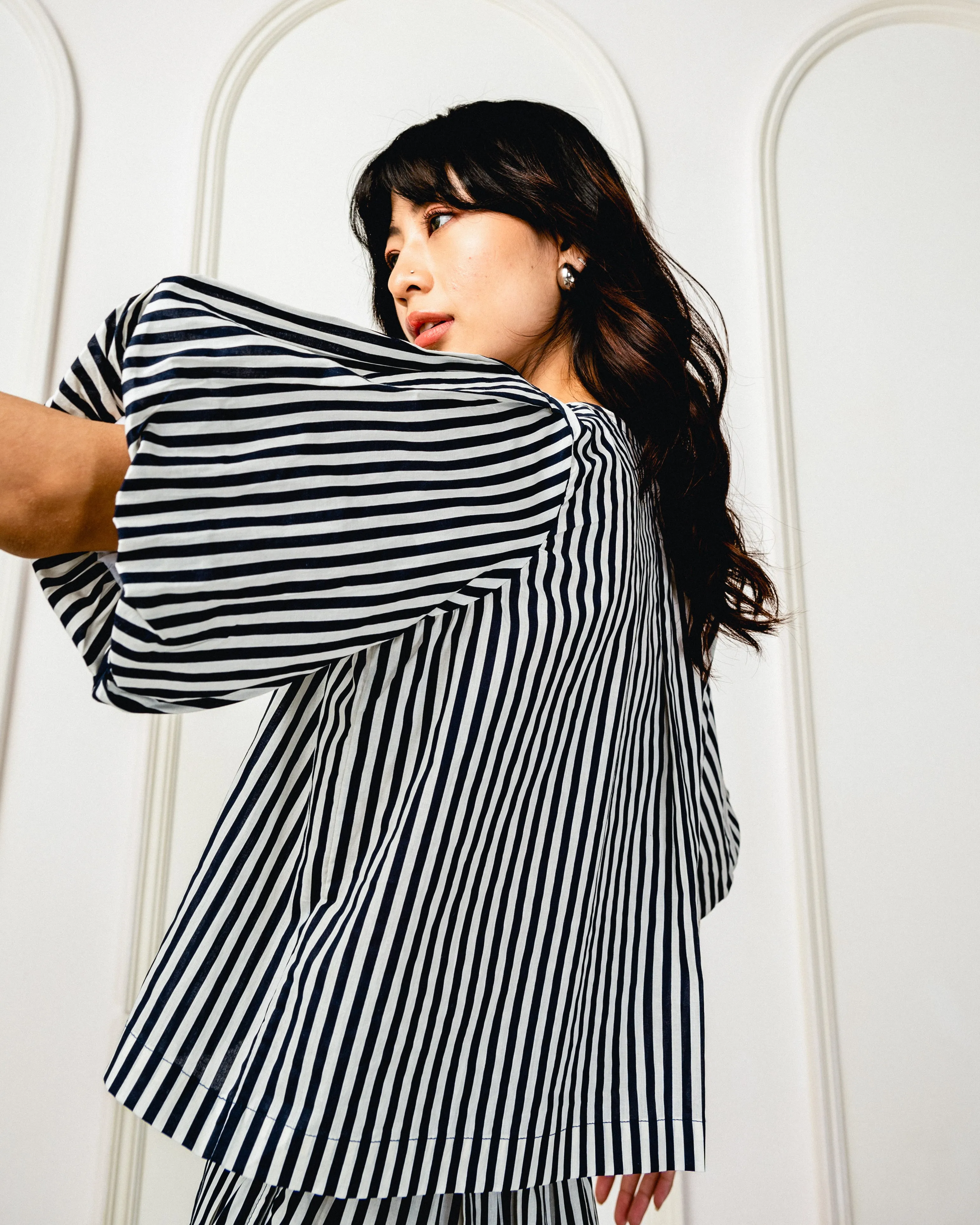 Chiyo Pin Stripe Cotton Skirt & Top Set