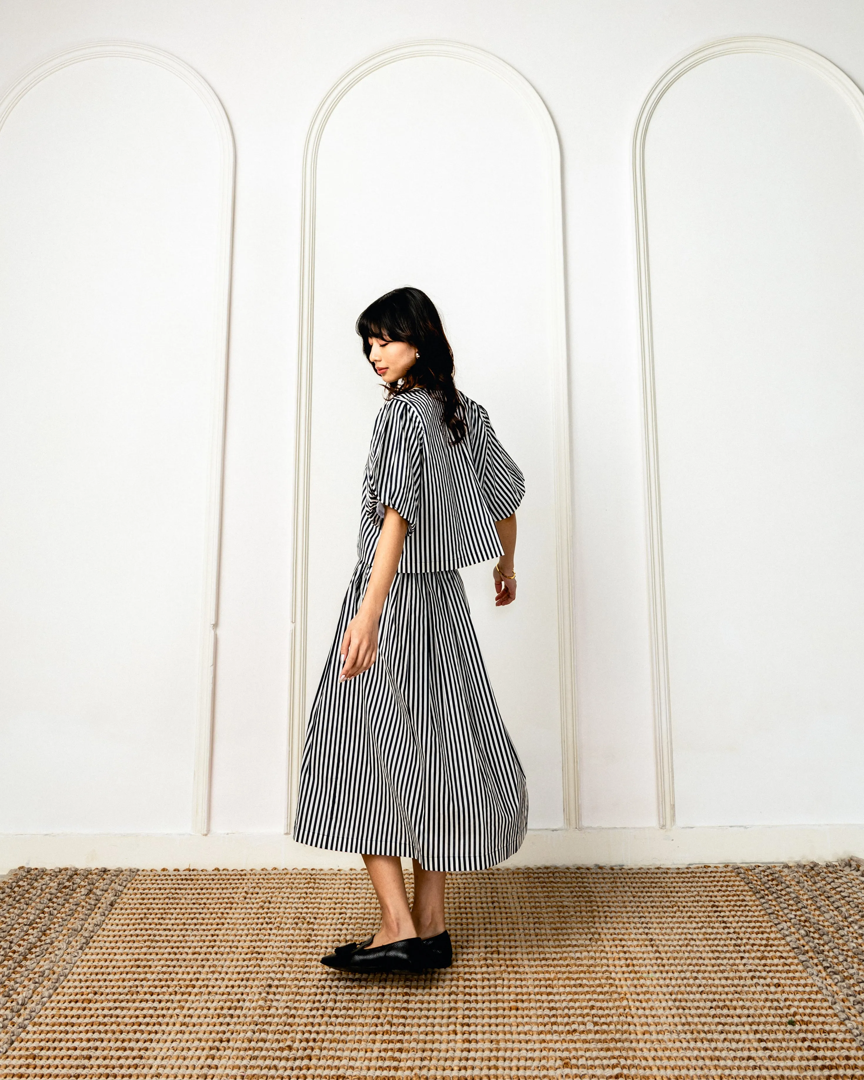 Chiyo Pin Stripe Cotton Skirt & Top Set