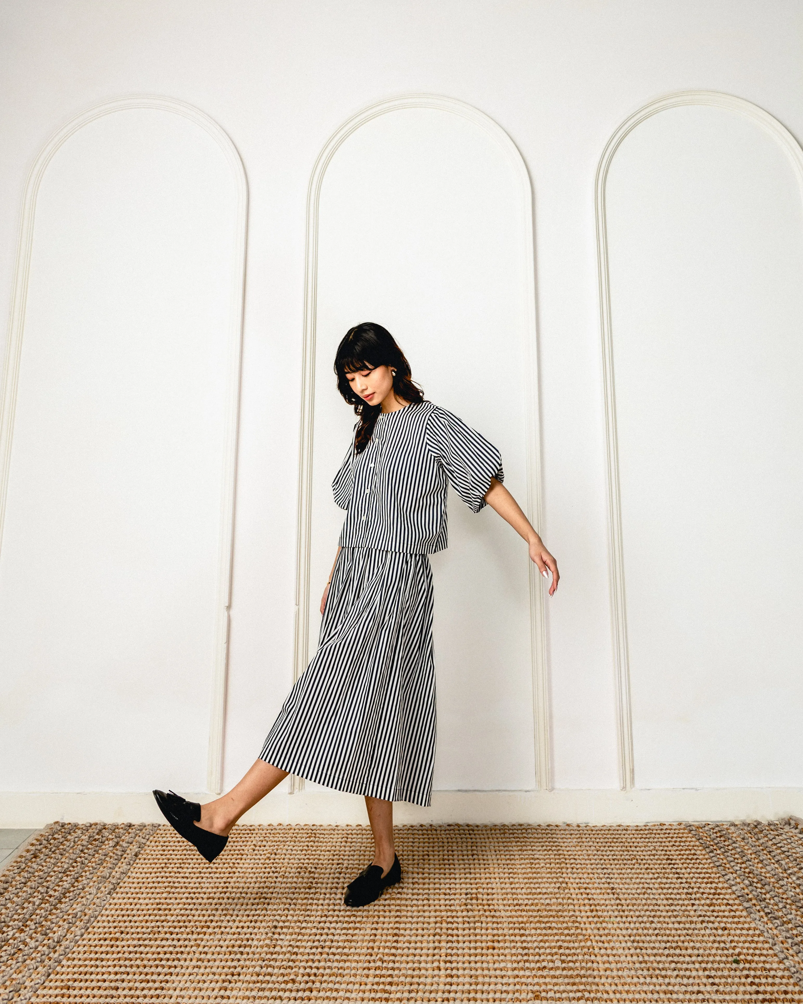 Chiyo Pin Stripe Cotton Skirt & Top Set