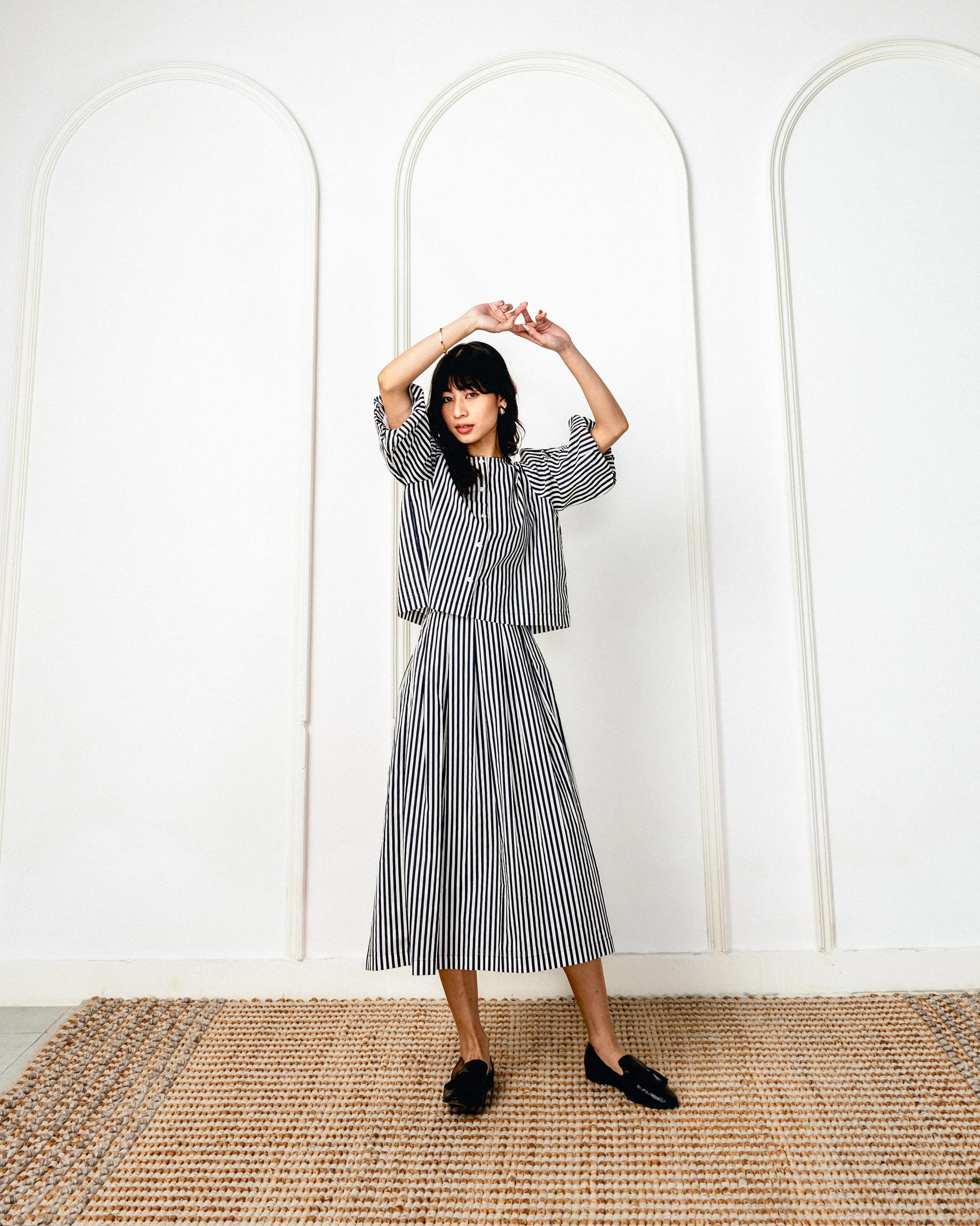 Chiyo Pin Stripe Cotton Skirt & Top Set