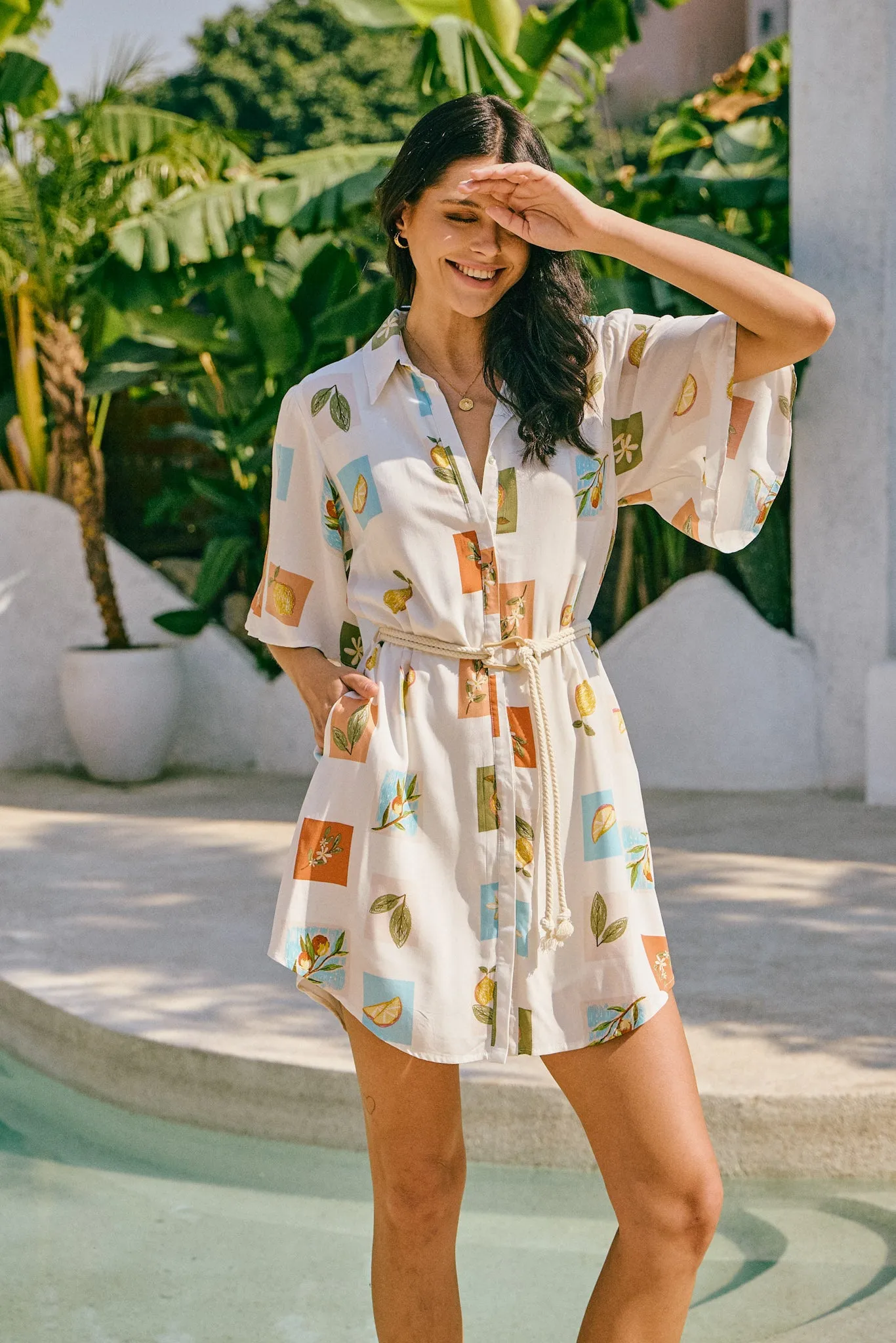 Citrina Multicolour Tropical Belted Mini Dress