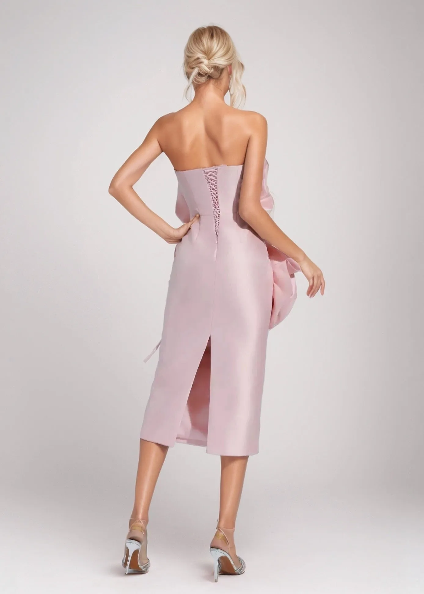 Clare Big Flowers Detail Strapless Midi Dress