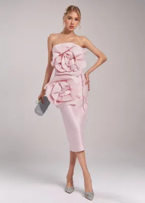 Clare Big Flowers Detail Strapless Midi Dress