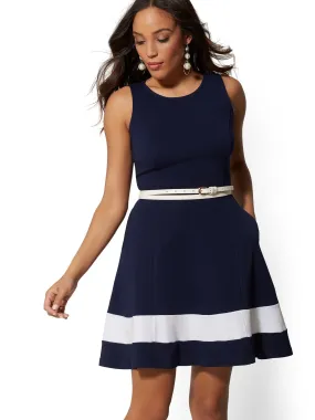 Colorblock Fit and Flare Cotton Dress