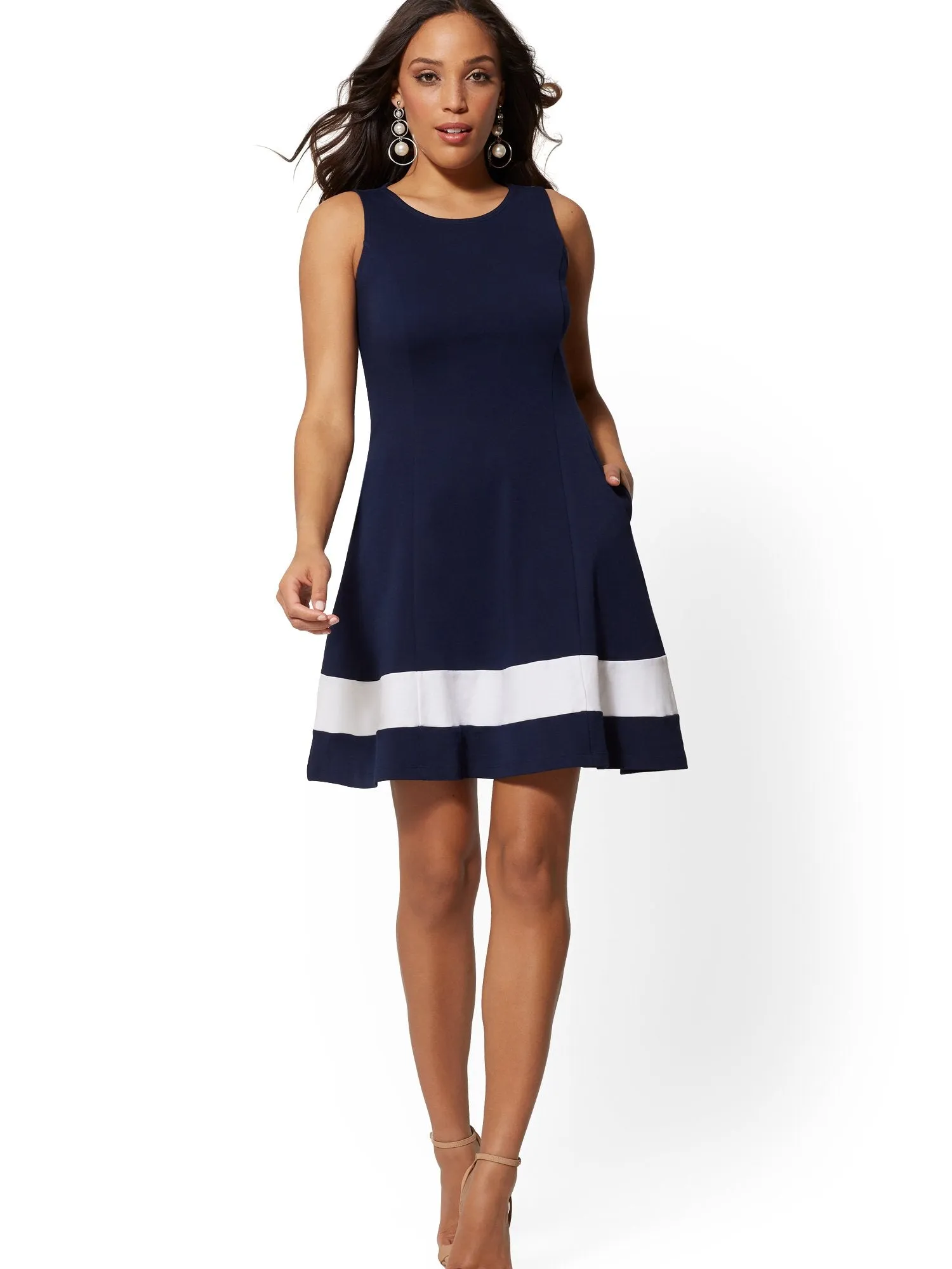 Colorblock Fit and Flare Cotton Dress