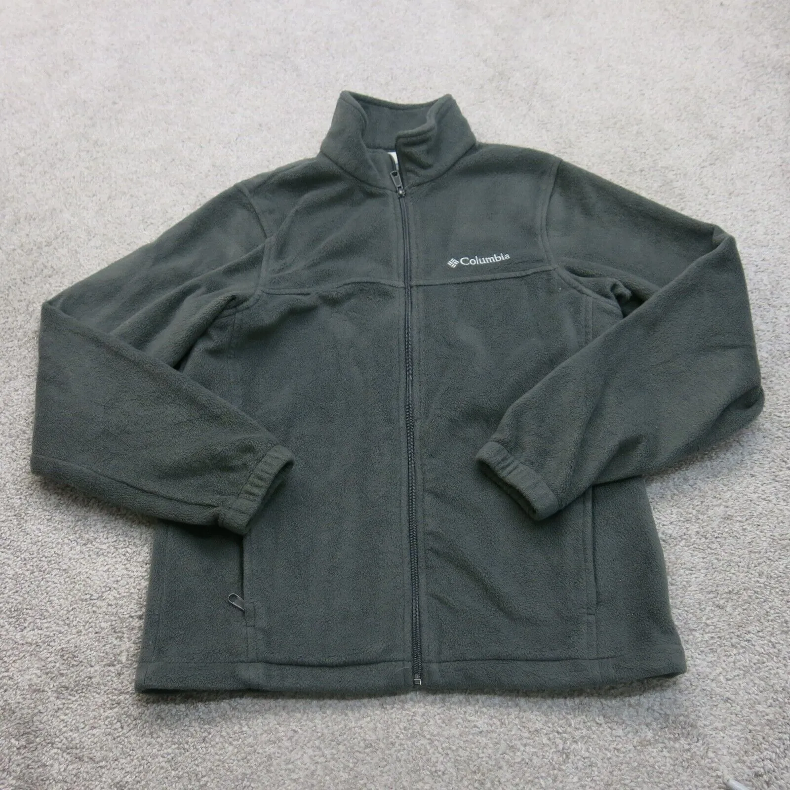 Columbia Mens Fleece Jacket Full Zip Long Sleeve Mock Neck Slate Green SZ Small
