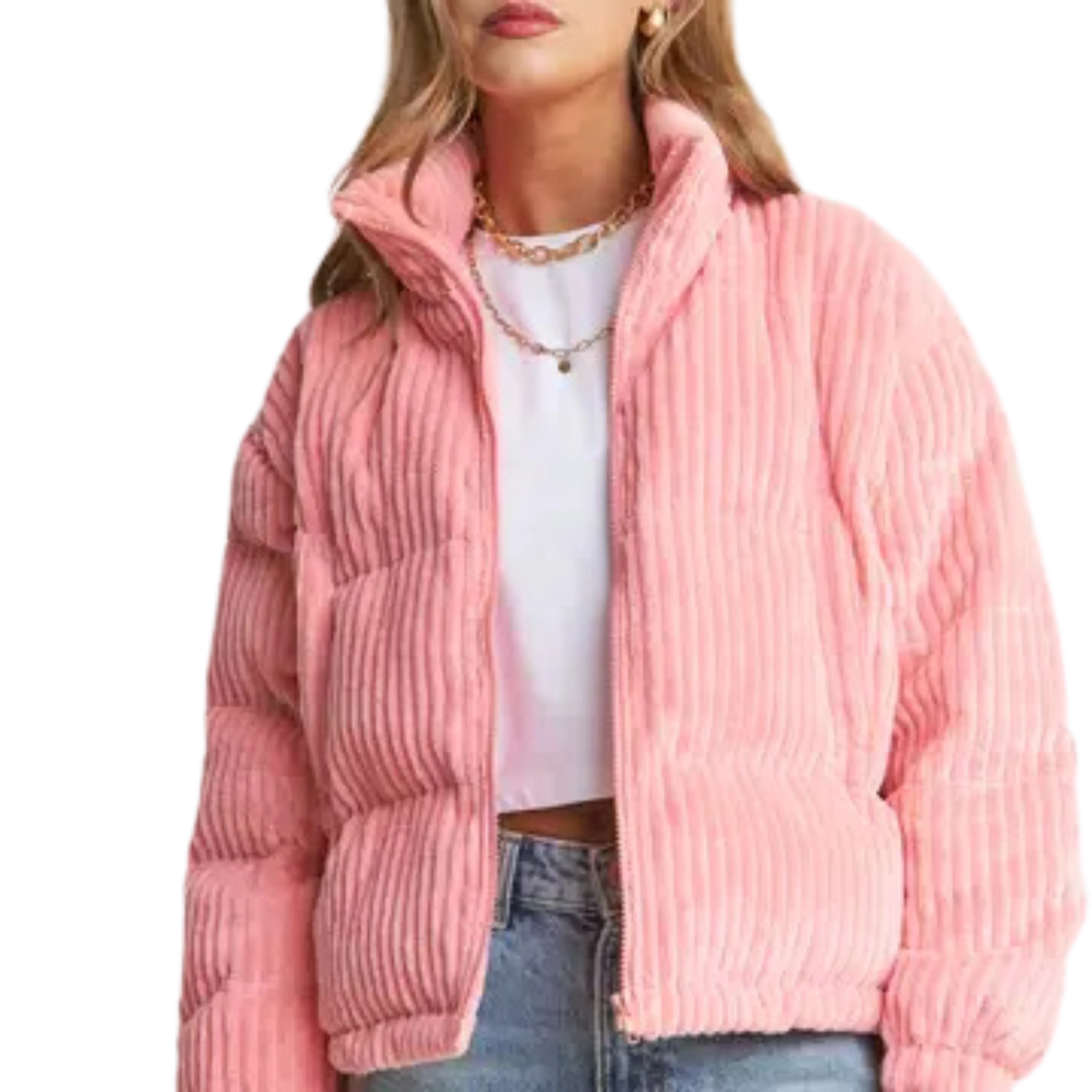 Corduroy Padded Puffer Zipper Jacket