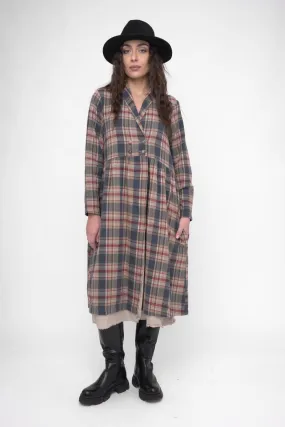 Cotton Plaid Overcoat Dress